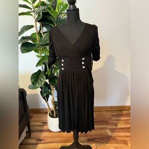 Nue by Shani Black Long Sleeve Dress with Button Accents